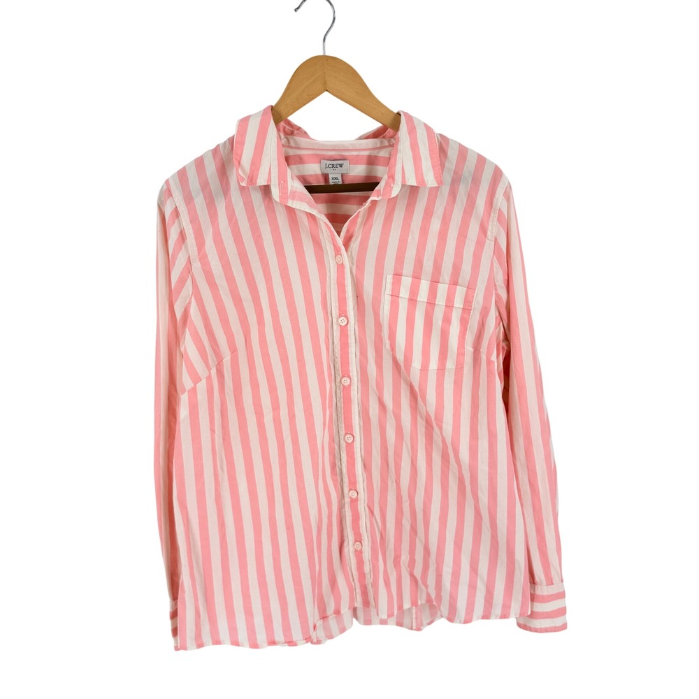J. Crew Button Down Shirt Pink XXL Striped Cotton Blend Long Sleeve Coastal